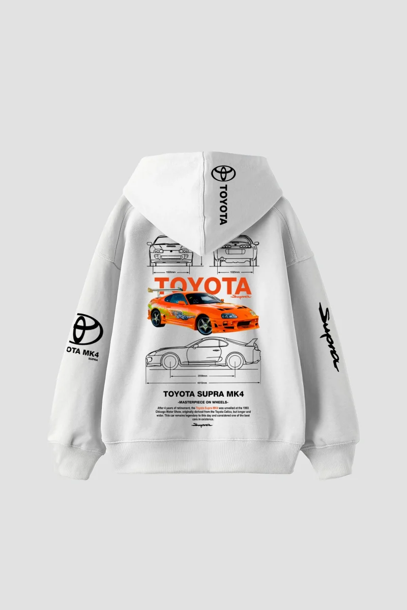 Masterpiece on Wheels Baskılı Oversize Unisex Beyaz Hoodie
