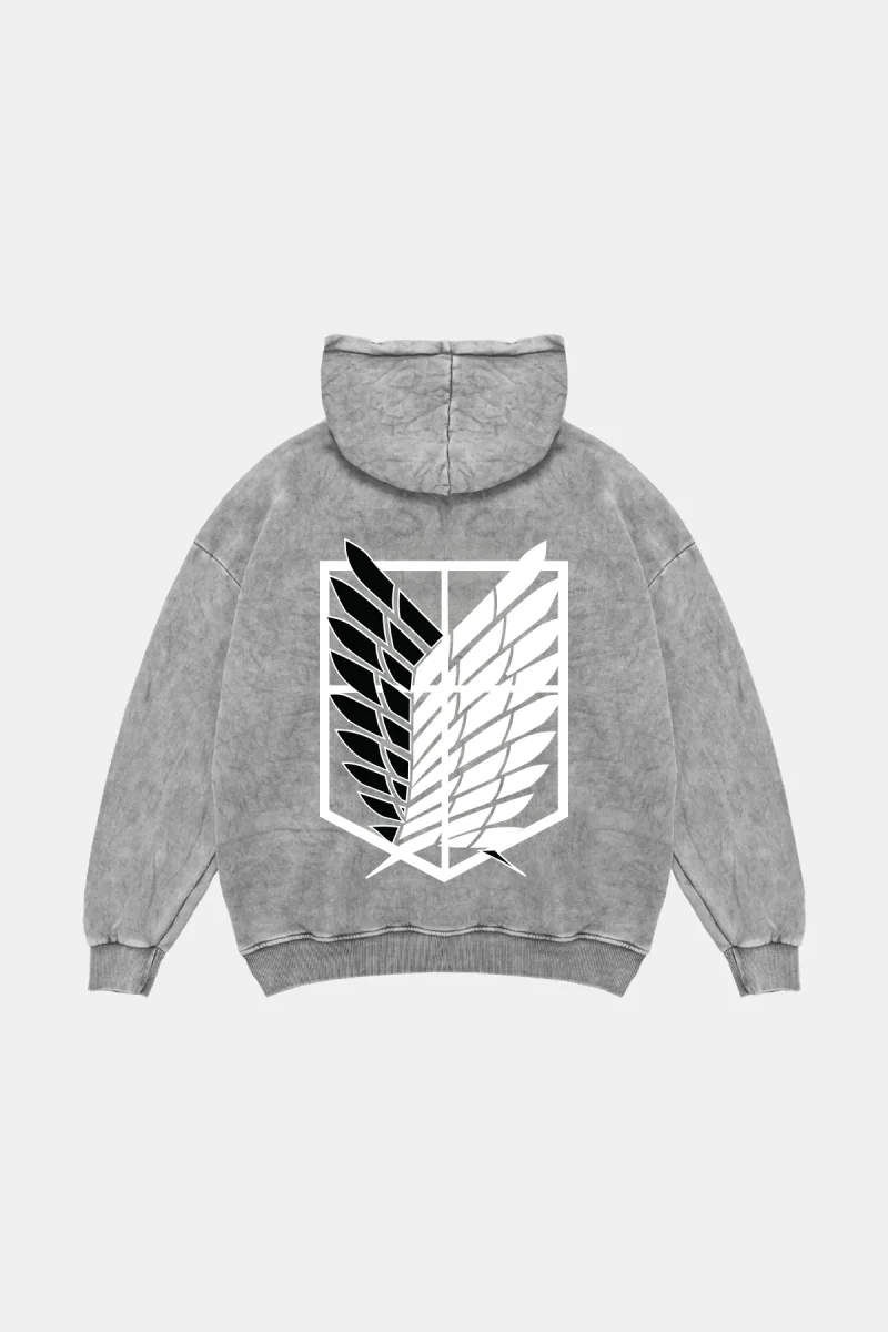 Wings of Freedom Baskılı Oversize Unisex Yıkamalı Beyaz Hoodie