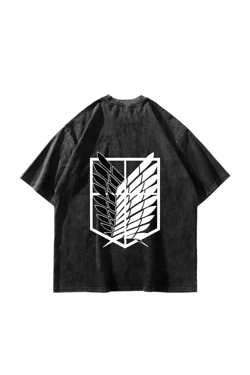Wings of Freedom Baskılı Oversize Unisex Yıkamalı Siyah Tshirt