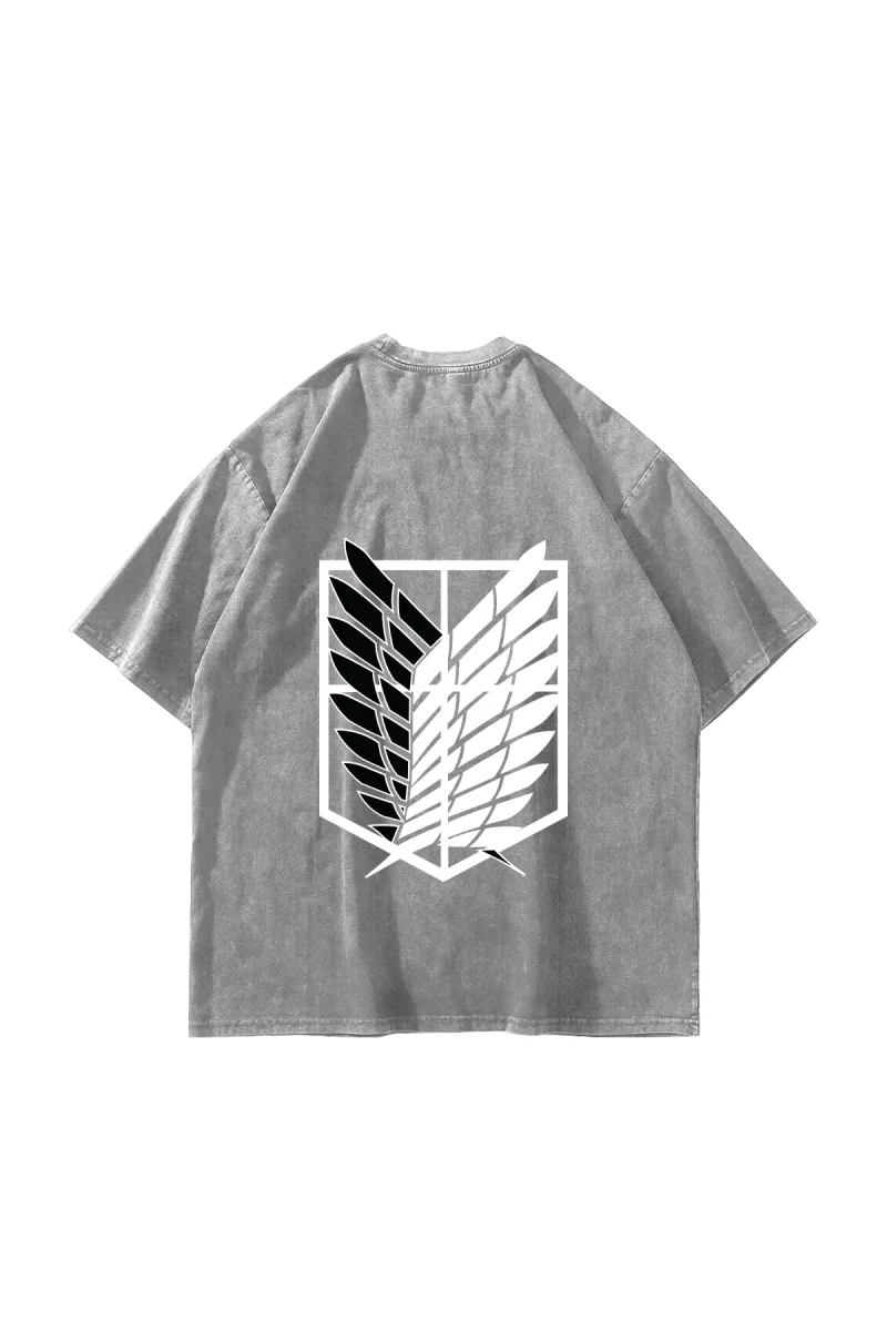 Wings of Freedom Baskılı Oversize Unisex Yıkamalı Beyaz Tshirt