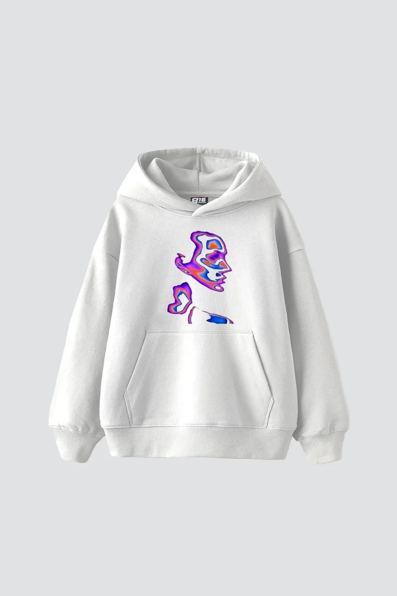 İllusion Woman Baskılı Oversize Unisex Beyaz Hoodie