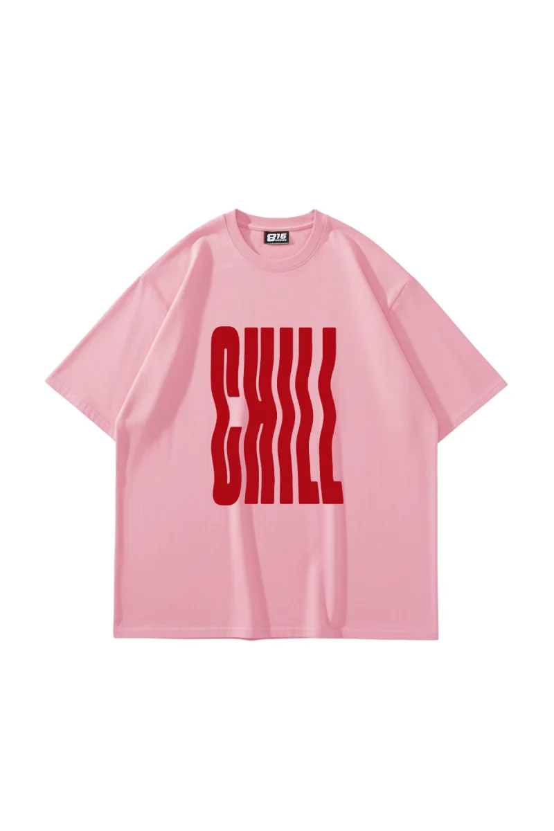 Chill Baskılı Oversize Unisex Pembe Tshirt