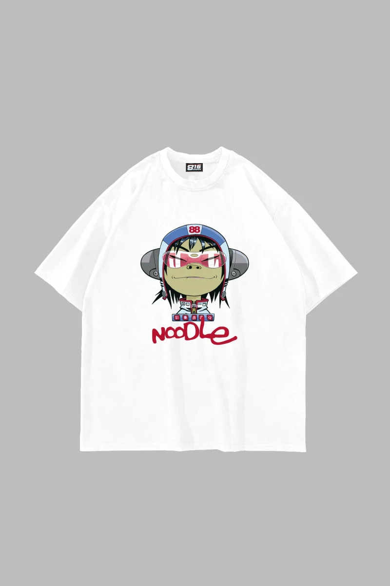 Gorillaz Noodle Baskılı Oversize Unisex Beyaz Tshirt