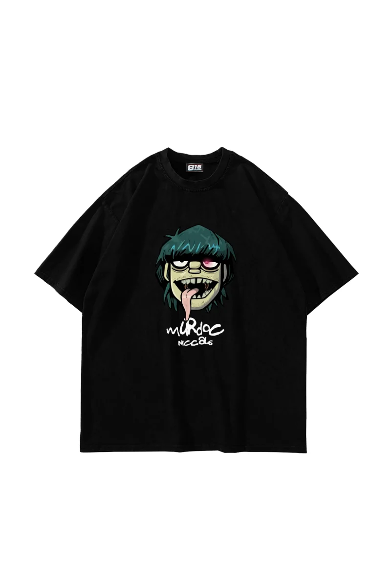Gorillaz Murdoc Baskılı Oversize Unisex Siyah Tshirt