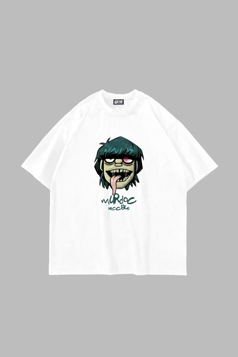 Gorillaz Murdoc Baskılı Oversize Unisex Beyaz Tshirt