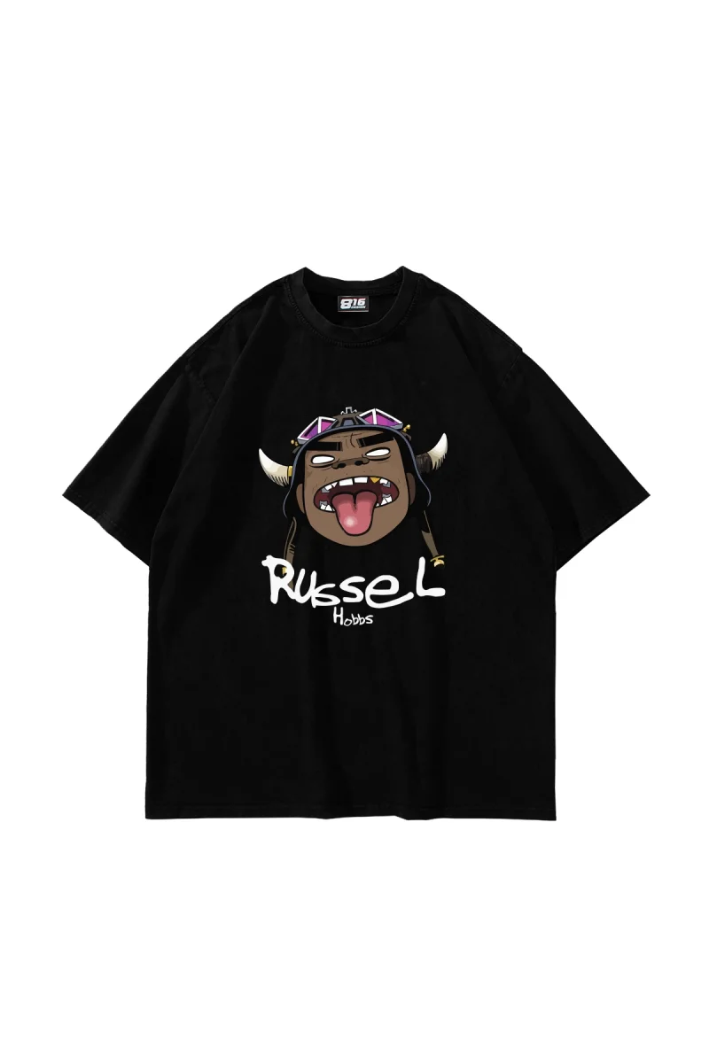 Gorillaz Russel Baskılı Oversize Unisex Siyah Tshirt