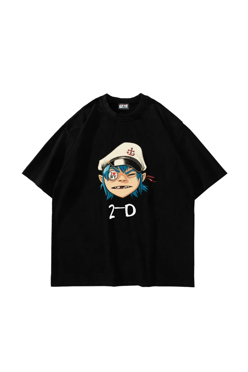 Gorillaz 2-D Baskılı Oversize Unisex Siyah Tshirt