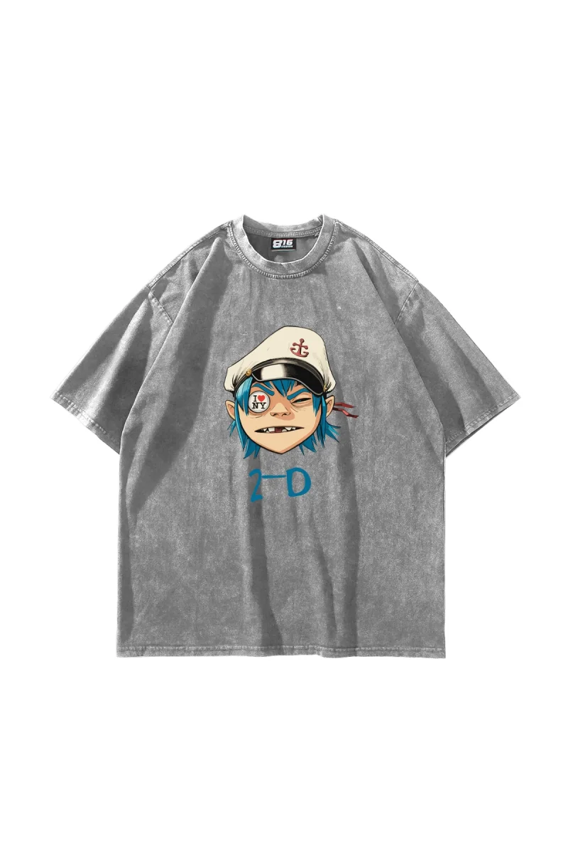 Gorillaz 2-D Baskılı Oversize Unisex Yıkamalı Beyaz Tshirt