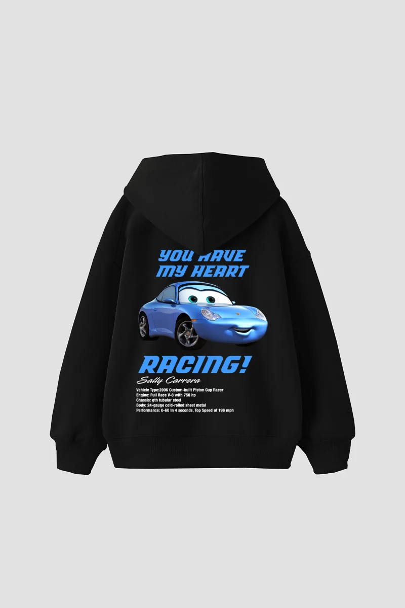 Sally Baskılı Oversize Unisex Siyah Hoodie