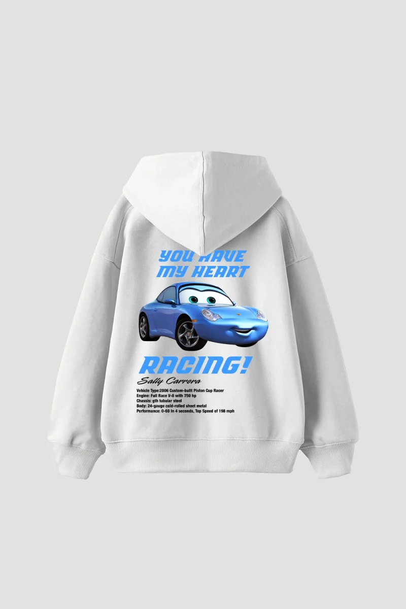 Sally Baskılı Oversize Unisex Beyaz Hoodie