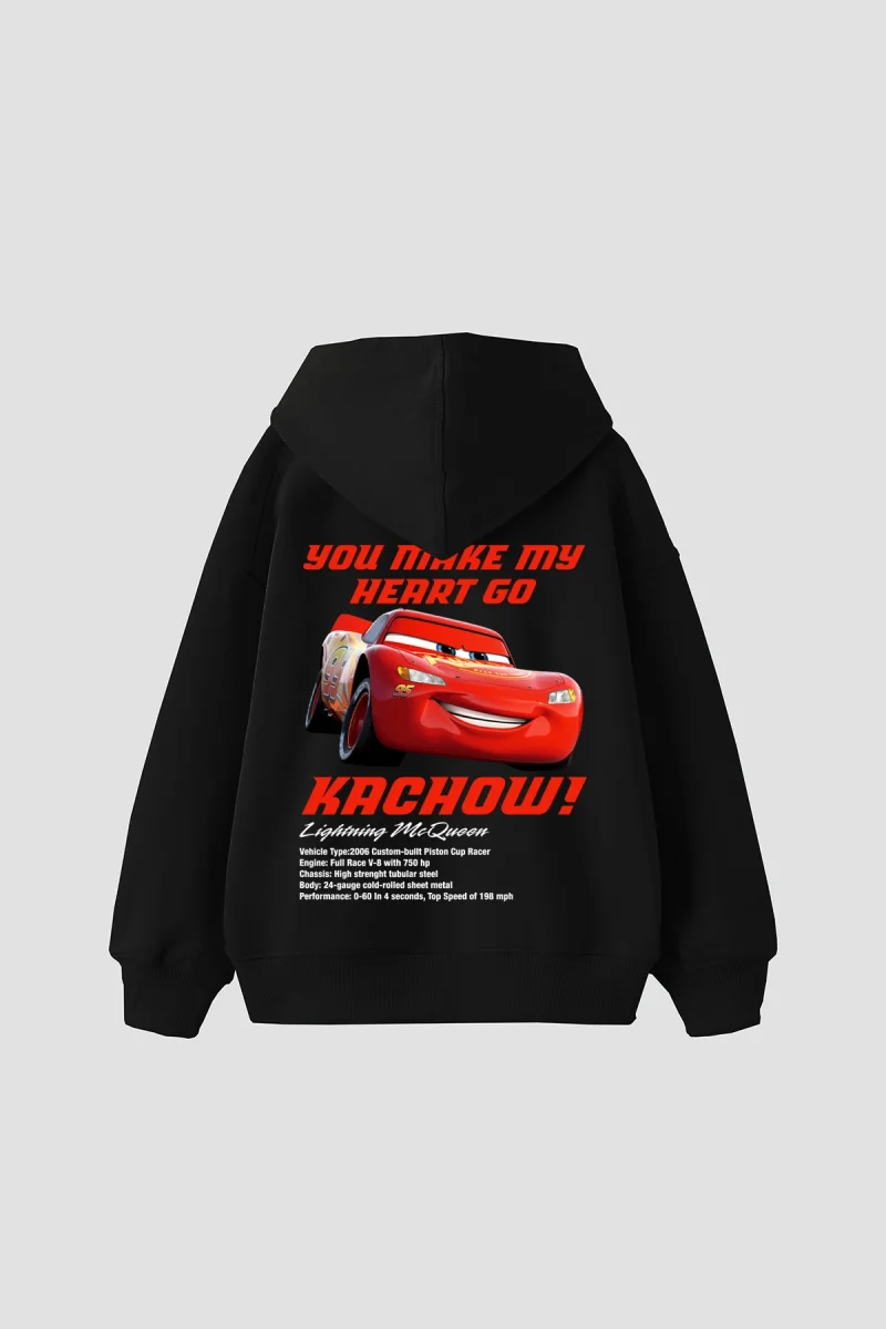 Mcqueen Baskılı Oversize Unisex Siyah Hoodie