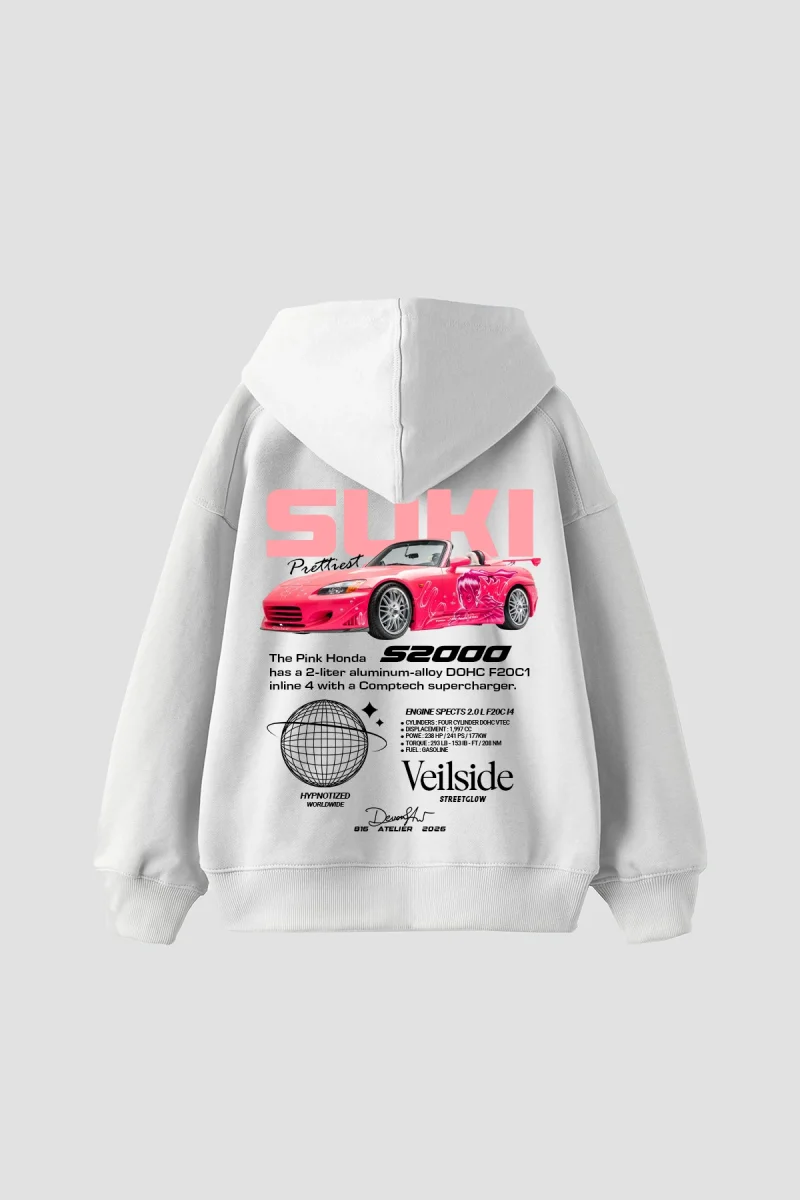 Suki Baskılı Oversize Unisex Beyaz Hoodie