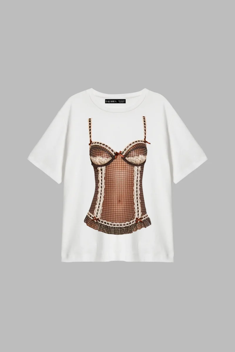 NKD Baskılı Relaxed Fit Beyaz Kadın Tshirt