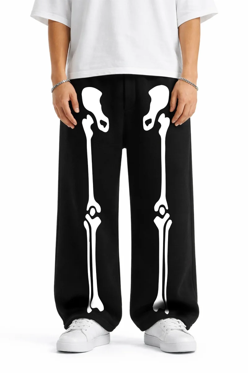 Premium Skeleton Leg Wide Leg Erkek Siyah Eşofman Altı
