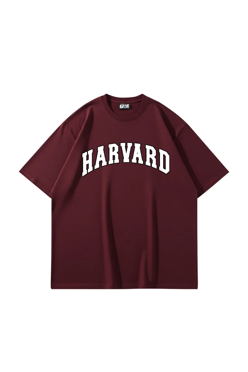 Harvard V2 Baskılı Oversize Unisex Bordo Tshirt