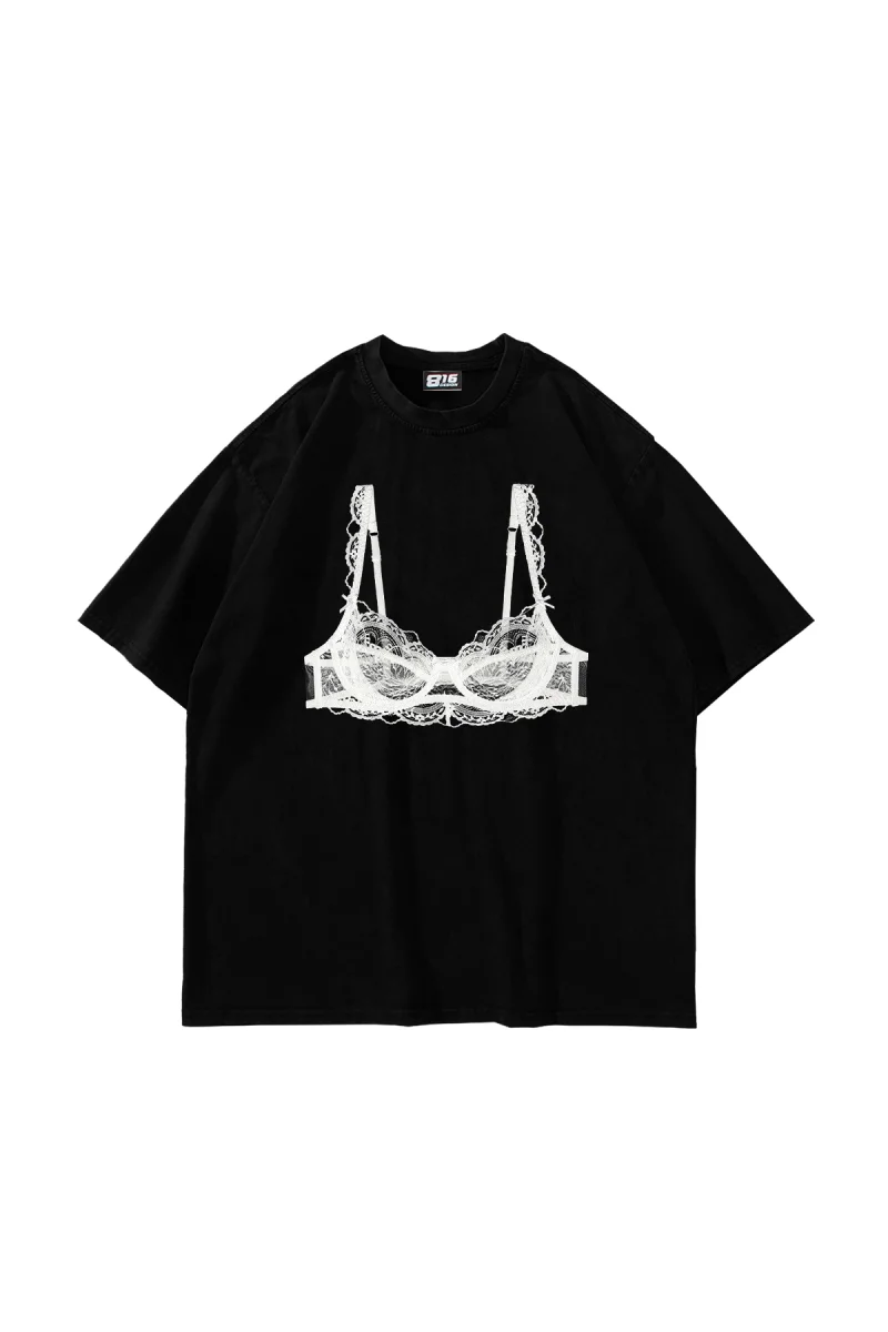 Black Bra Baskılı Oversize Unisex Siyah Tshirt