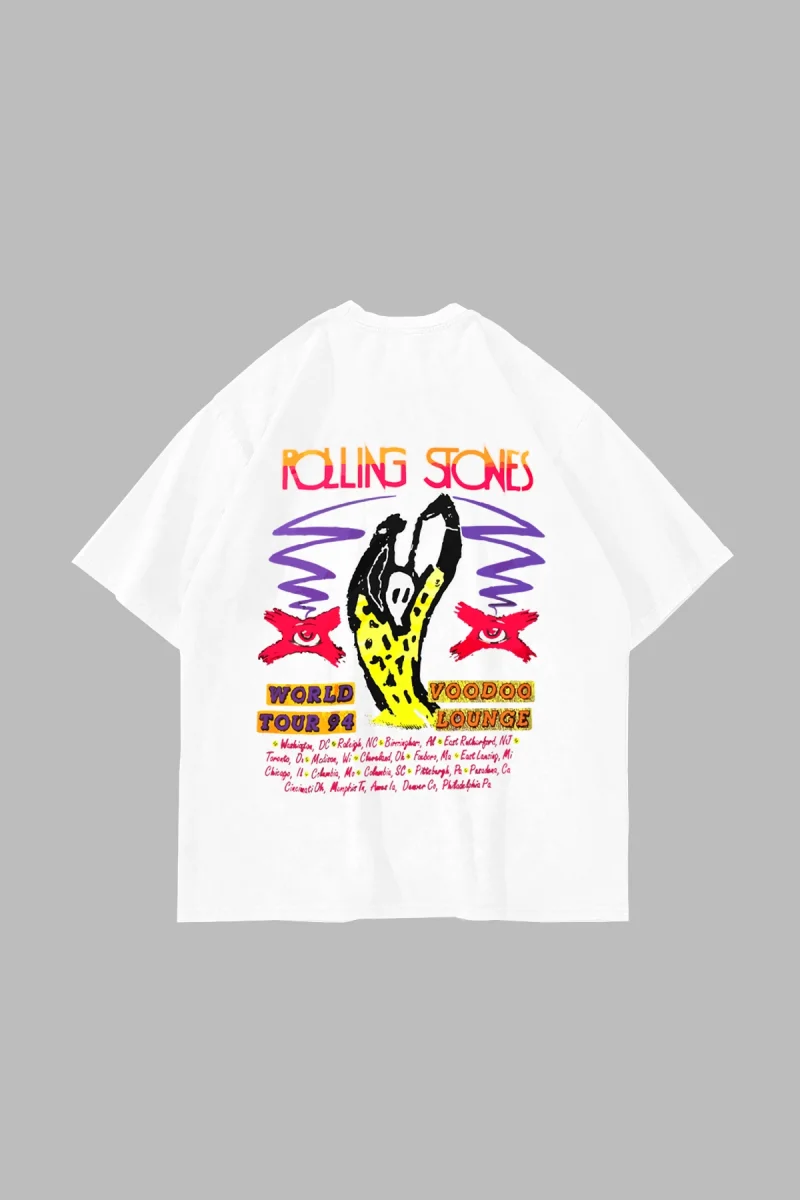 Rolling Stones Voodo Lounge Baskılı Oversize Unisex Beyaz Tshirt