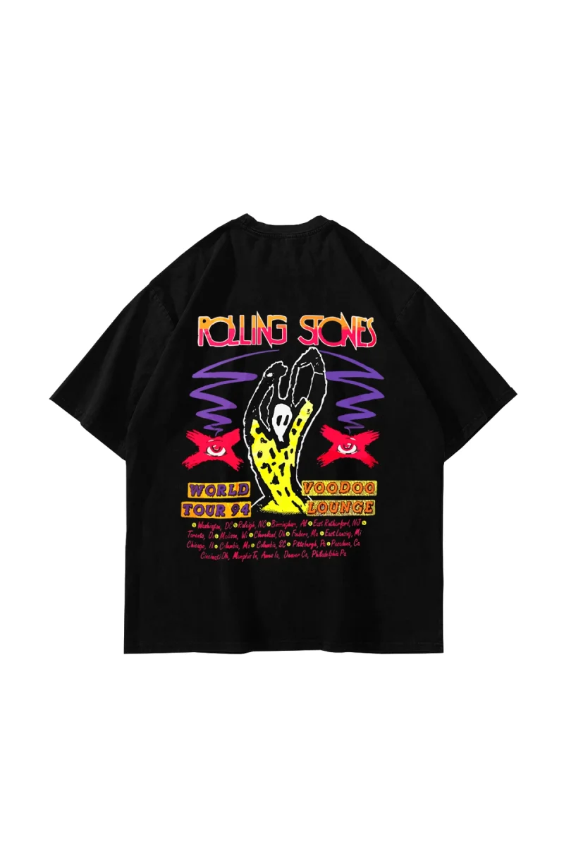 Rolling Stones Voodo Lounge Baskılı Oversize Unisex Siyah Tshirt