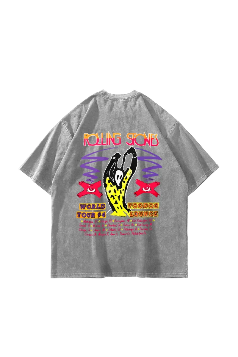 Rolling Stones Voodo Lounge Baskılı Oversize Unisex Yıkamalı Beyaz Tshirt