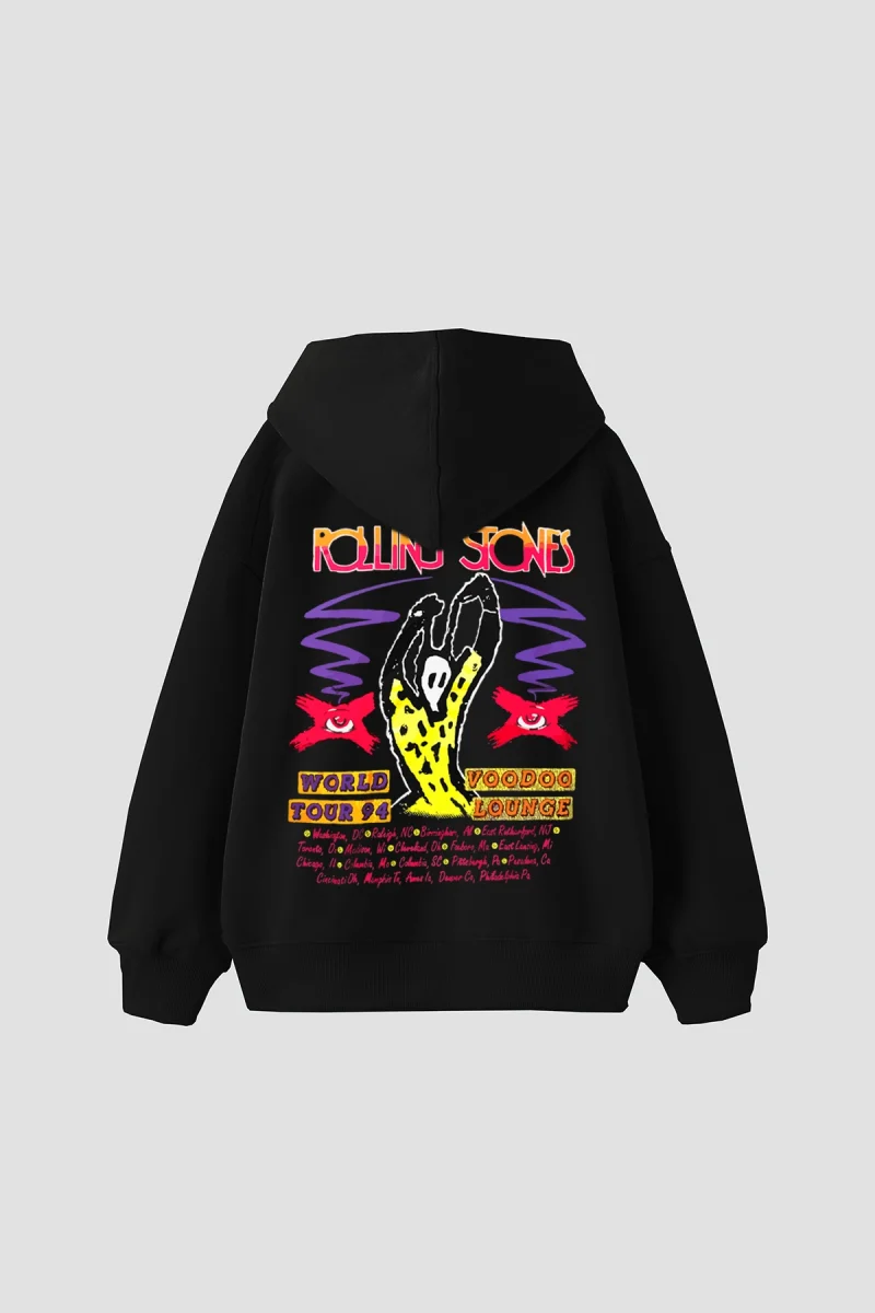 Rolling Stones Voodo Lounge Baskılı Oversize Unisex Siyah Hoodie