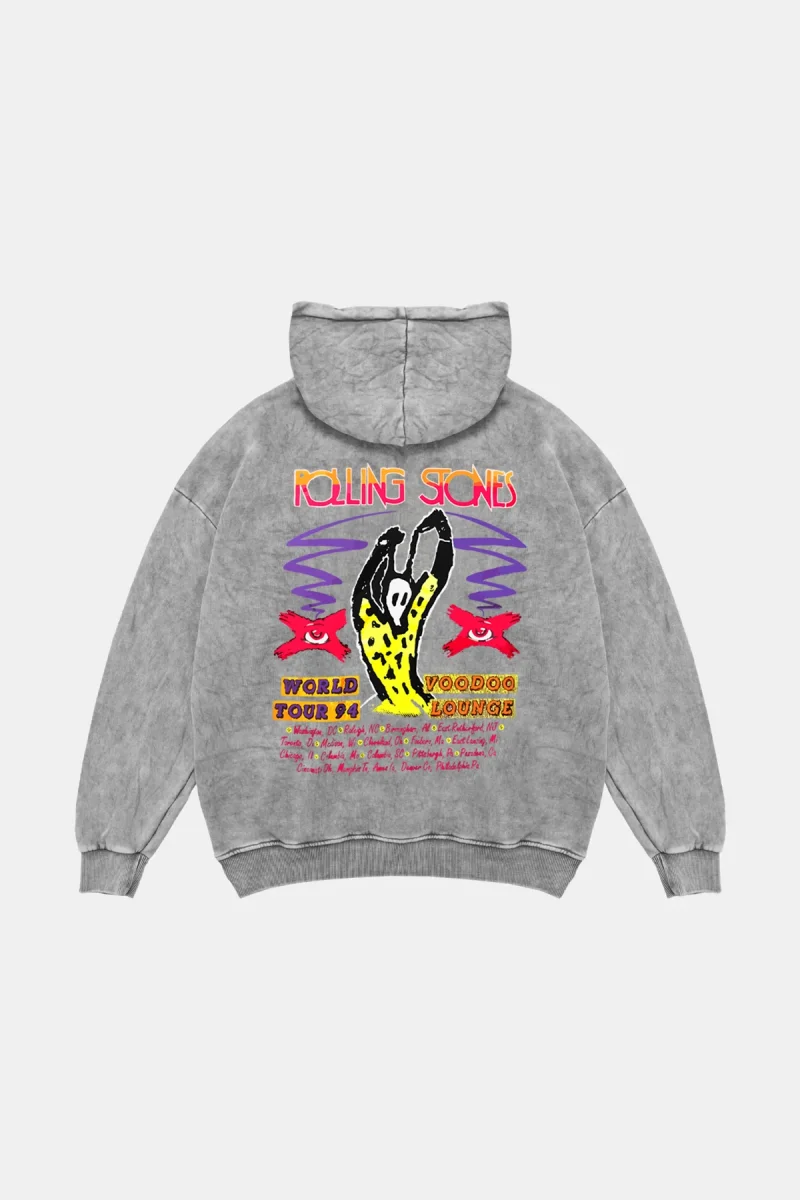 Rolling Stones Voodo Lounge Baskılı Oversize Unisex Yıkamalı Beyaz Hoodie