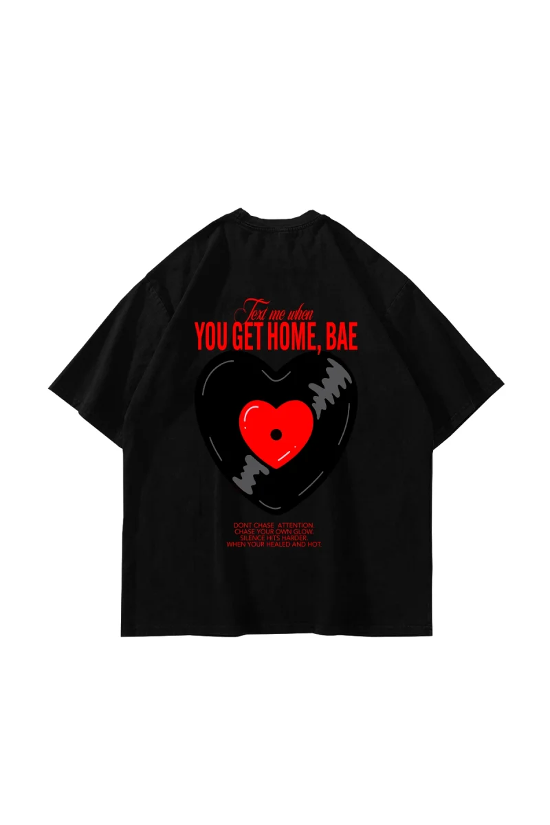 Text Me Baskılı Oversize Unisex Siyah Tshirt