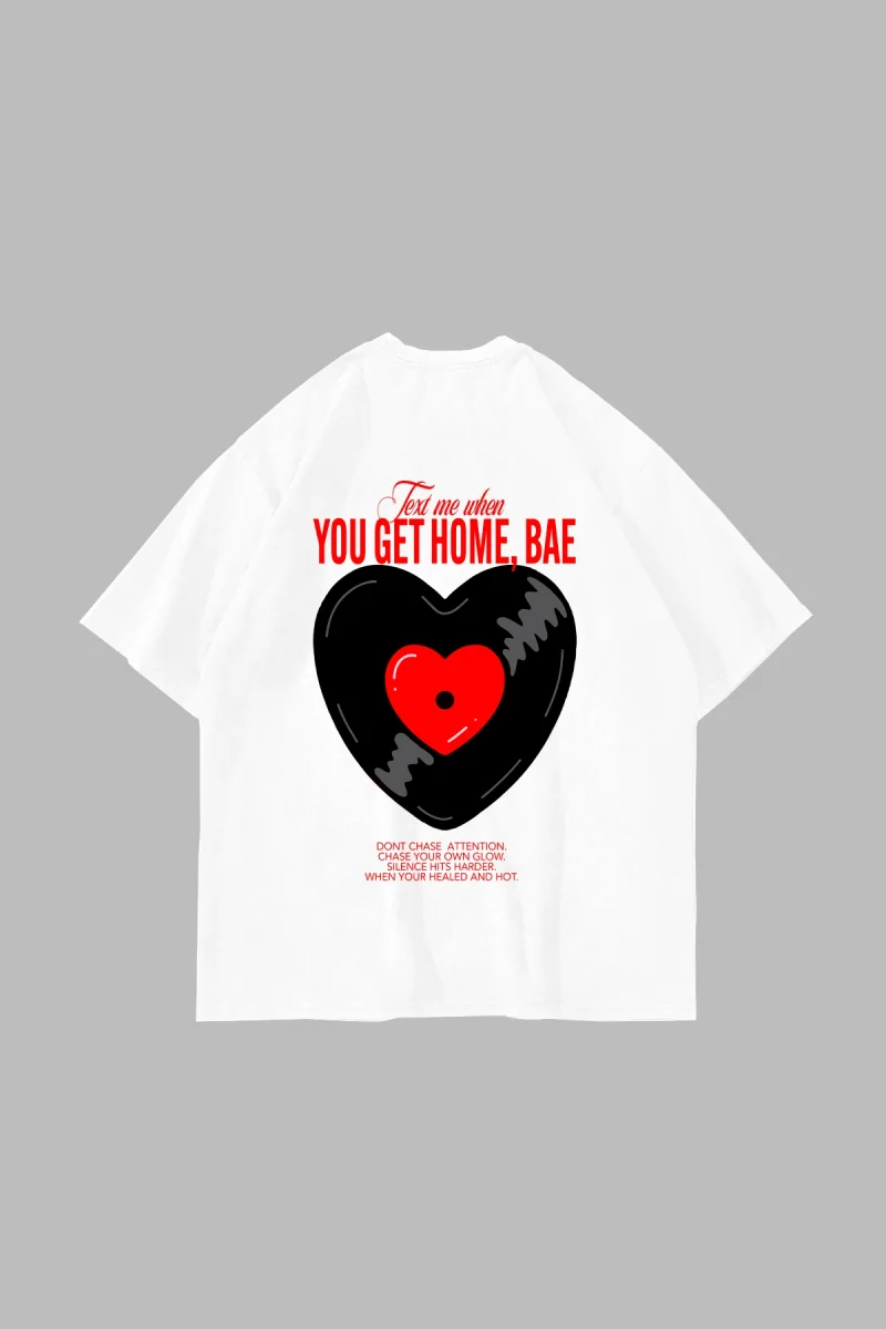 Text Me Baskılı Oversize Unisex Beyaz Tshirt