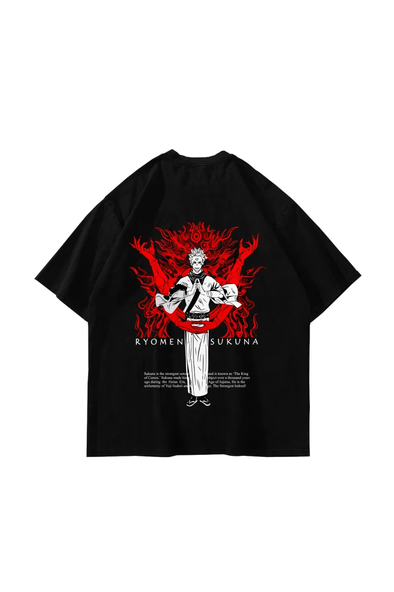 Ryomen Sukuna Baskılı Oversize Unisex Siyah Tshirt
