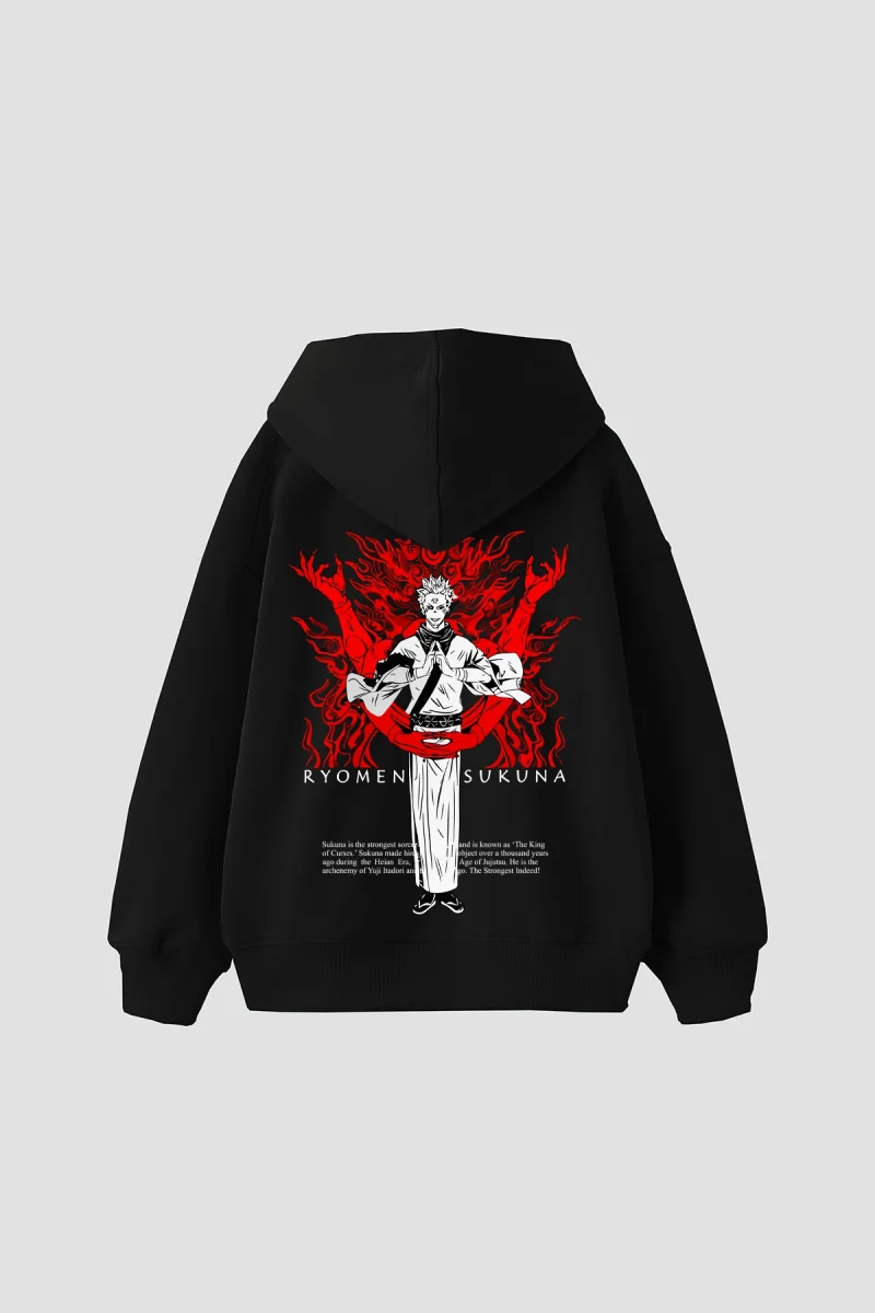 Ryomen Sukuna Baskılı Oversize Unisex Siyah Hoodie