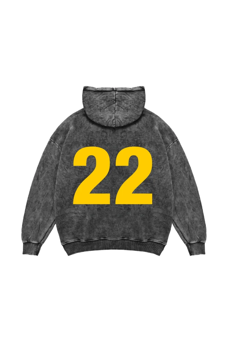 Flawless22 Baskılı Oversize Unisex Yıkamalı Siyah Hoodie