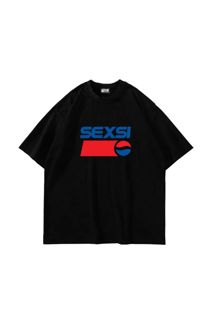Sexsi Baskılı Oversize Unisex Siyah Tshirt