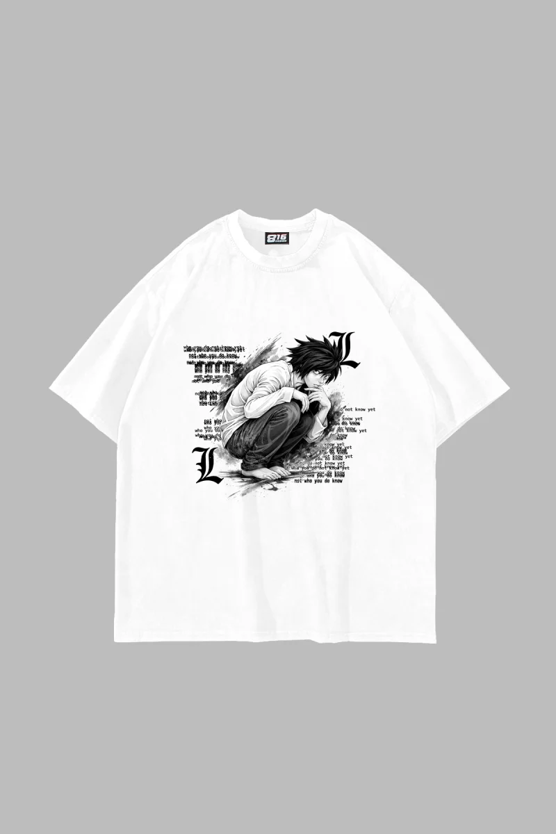 Death Note Baskılı Oversize Unisex Beyaz Tshirt