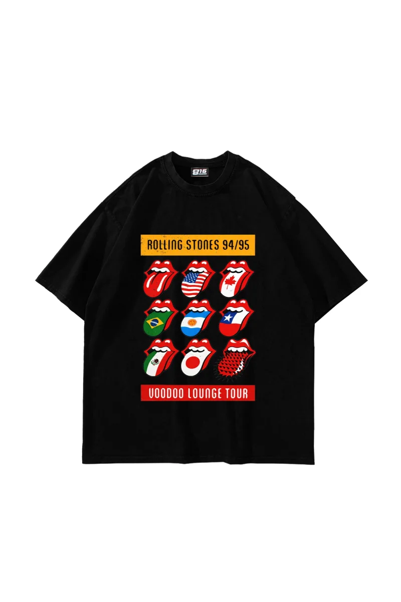 Rolling Stones Tour Baskılı Oversize Unisex Siyah Tshirt