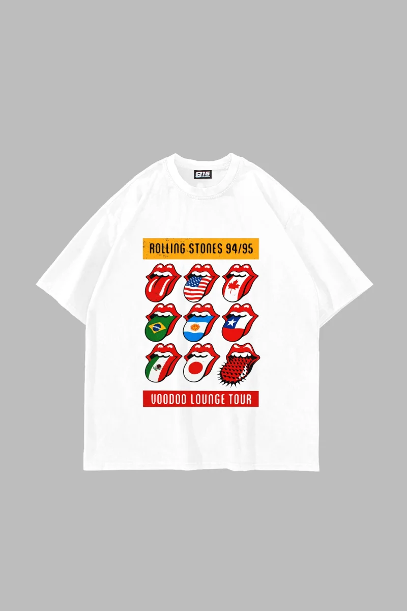 Rolling Stones Tour Baskılı Oversize Unisex Beyaz Tshirt