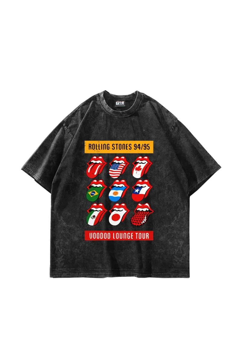 Rolling Stones Tour Baskılı Oversize Unisex Yıkamalı Siyah Tshirt