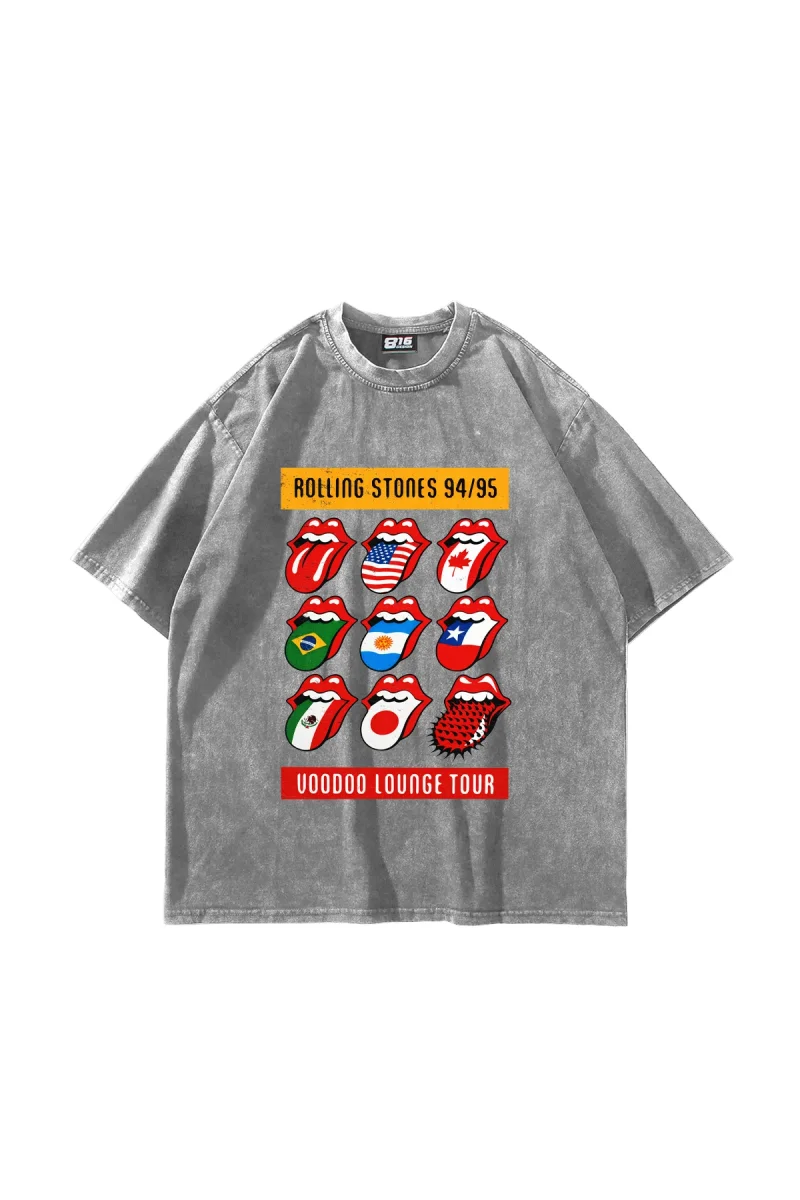 Rolling Stones Tour Baskılı Oversize Unisex Yıkamalı Beyaz Tshirt