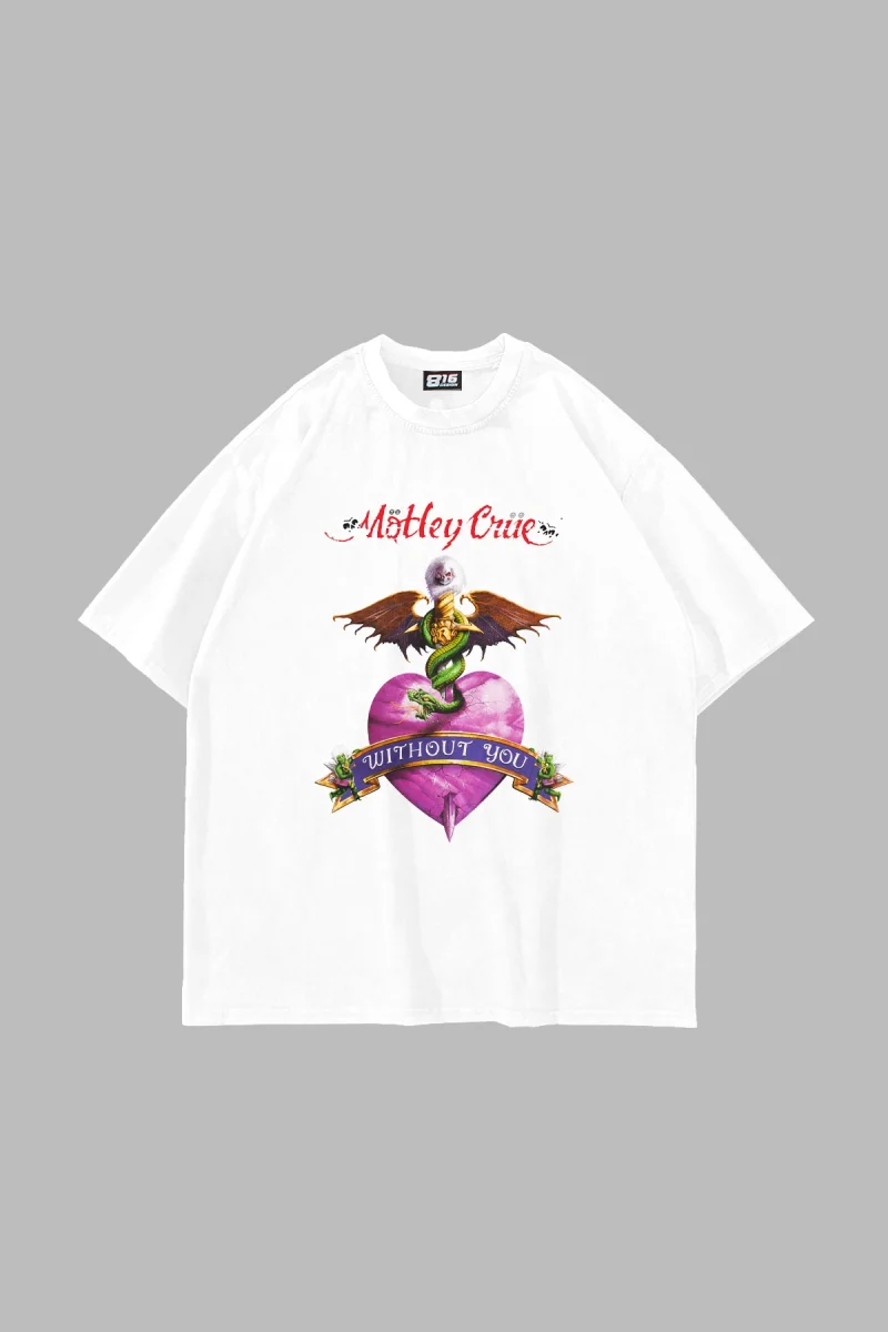 Mötley Crüe Baskılı Oversize Unisex Beyaz Tshirt