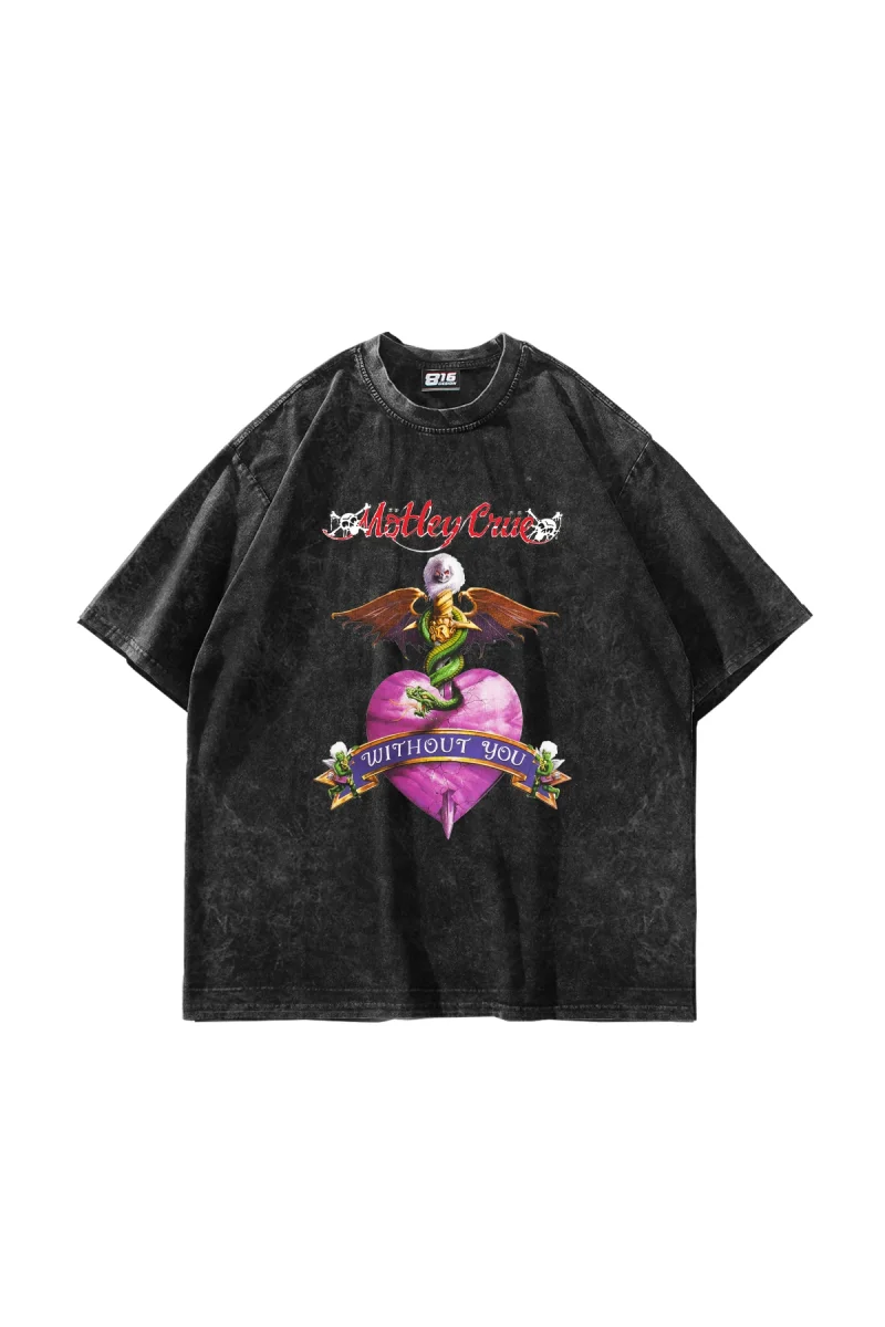 Mötley Crüe Baskılı Oversize Unisex Yıkamalı Siyah Tshirt