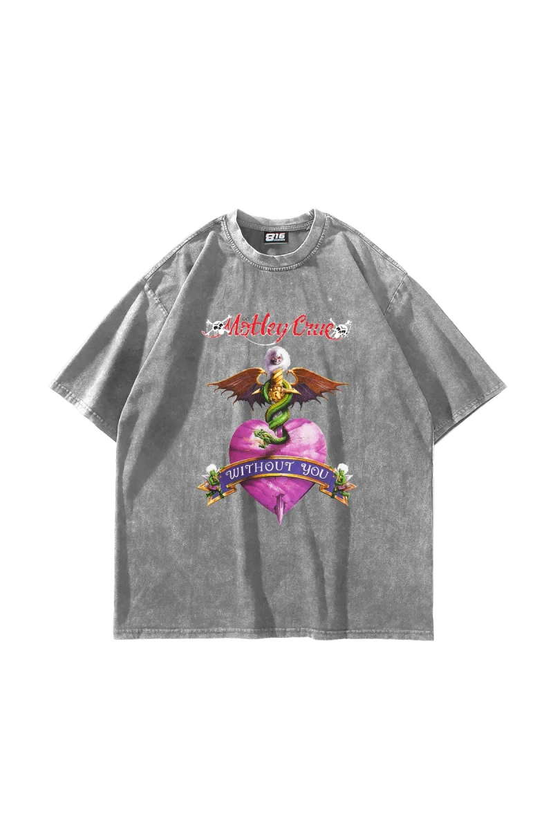 Mötley Crüe Baskılı Oversize Unisex Yıkamalı Beyaz Tshirt