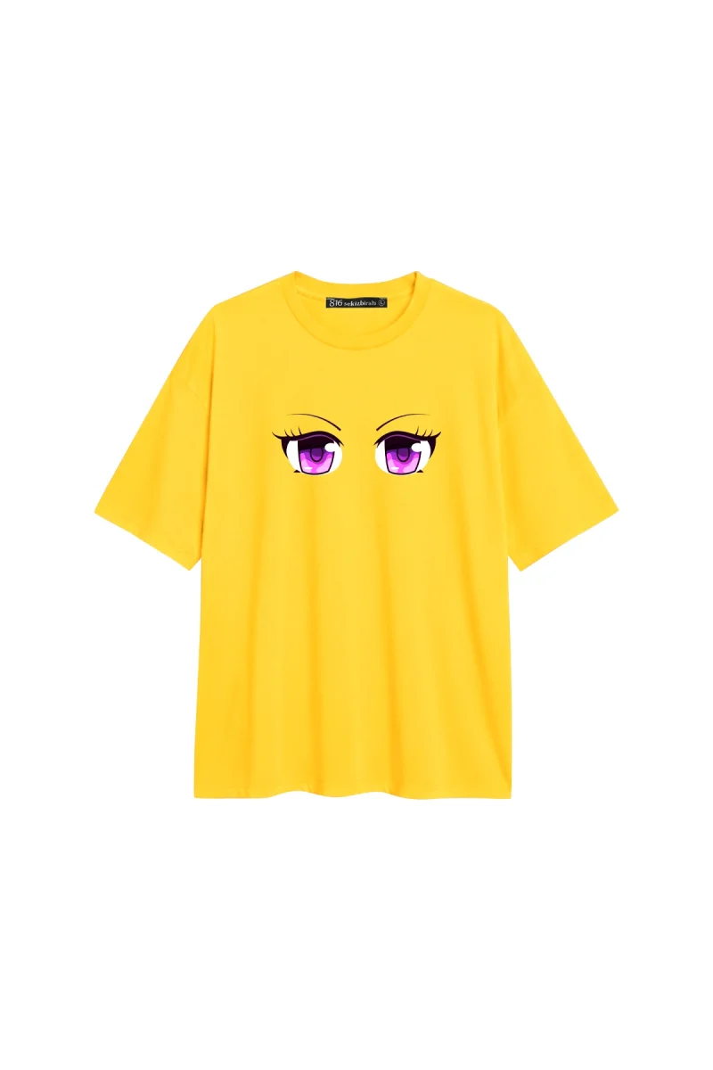 Manga Eye V2 Baskılı Rahat Kalıp 30/1 Unisex Sarı Tshirt