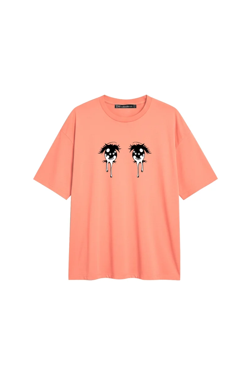 Anime Eye Baskılı Rahat Kalıp 30/1 Unisex Yavruağzı Tshirt