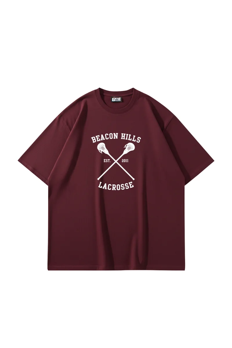Beacon Hills Baskılı Oversize Unisex Bordo Tshirt