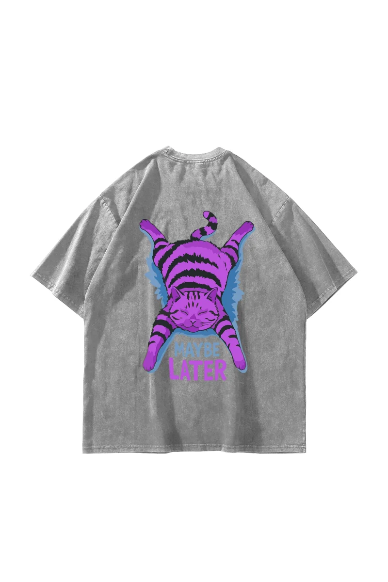 Maybe Later Baskılı Oversize Unisex Yıkamalı Beyaz Tshirt