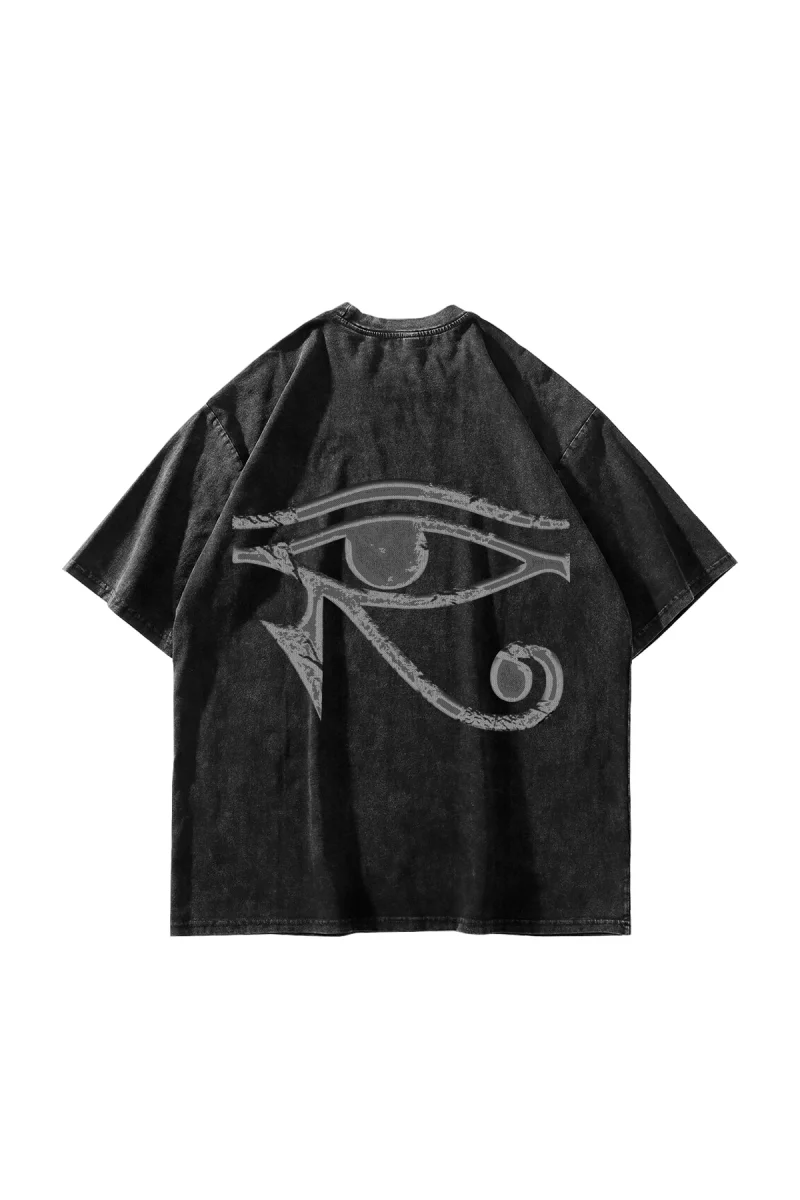 Eye Of Horus Baskılı Oversize Unisex Yıkamalı Siyah Tshirt