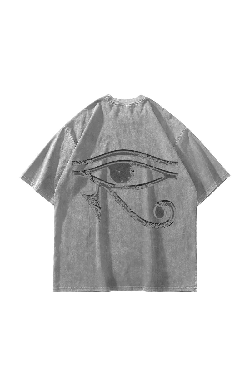 Eye Of Horus Baskılı Oversize Unisex Yıkamalı Beyaz Tshirt