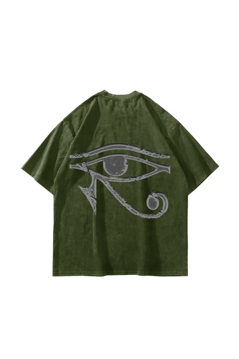 Eye Of Horus Baskılı Oversize Unisex Yıkamalı Yeşil Tshirt