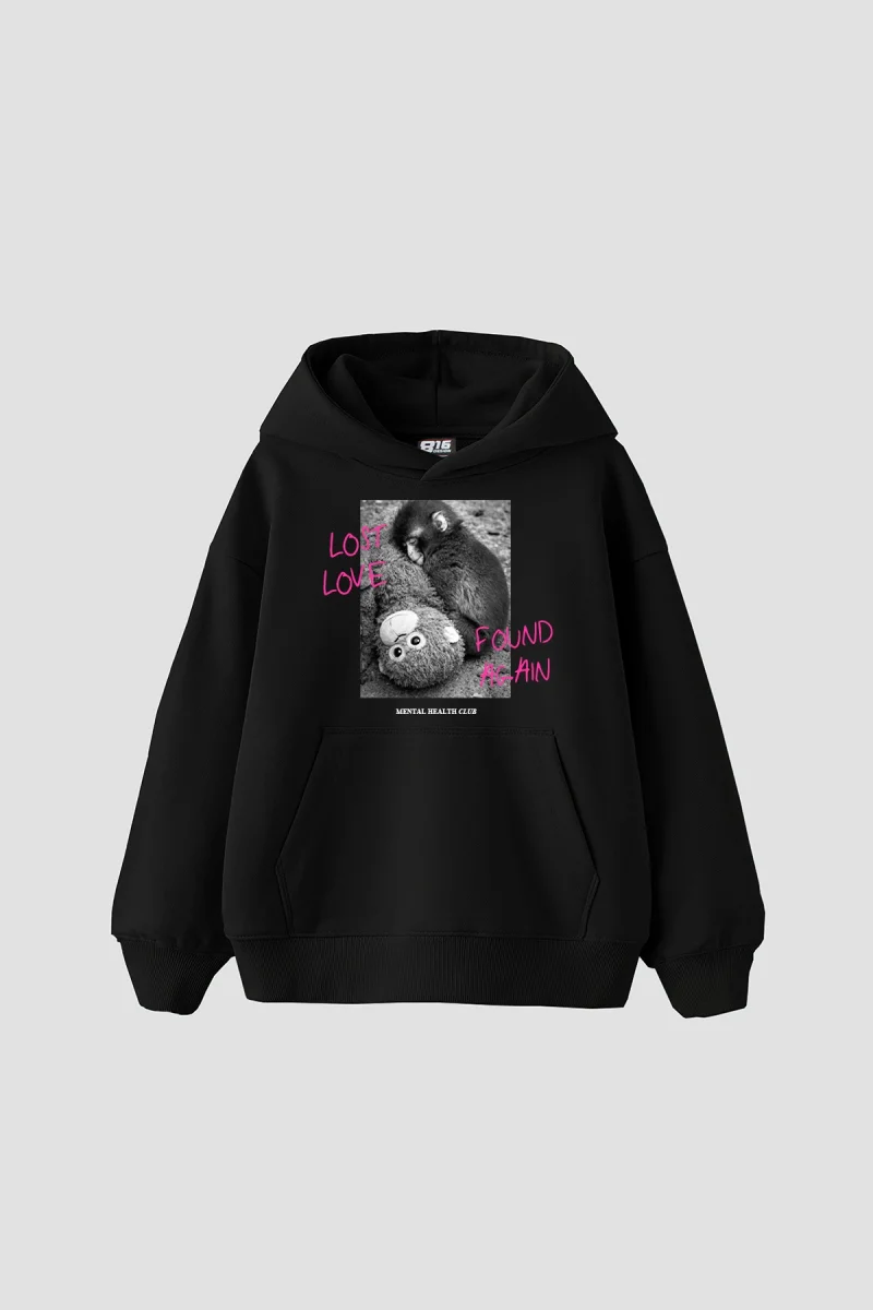Love Lost Baskılı Oversize Unisex Siyah Hoodie