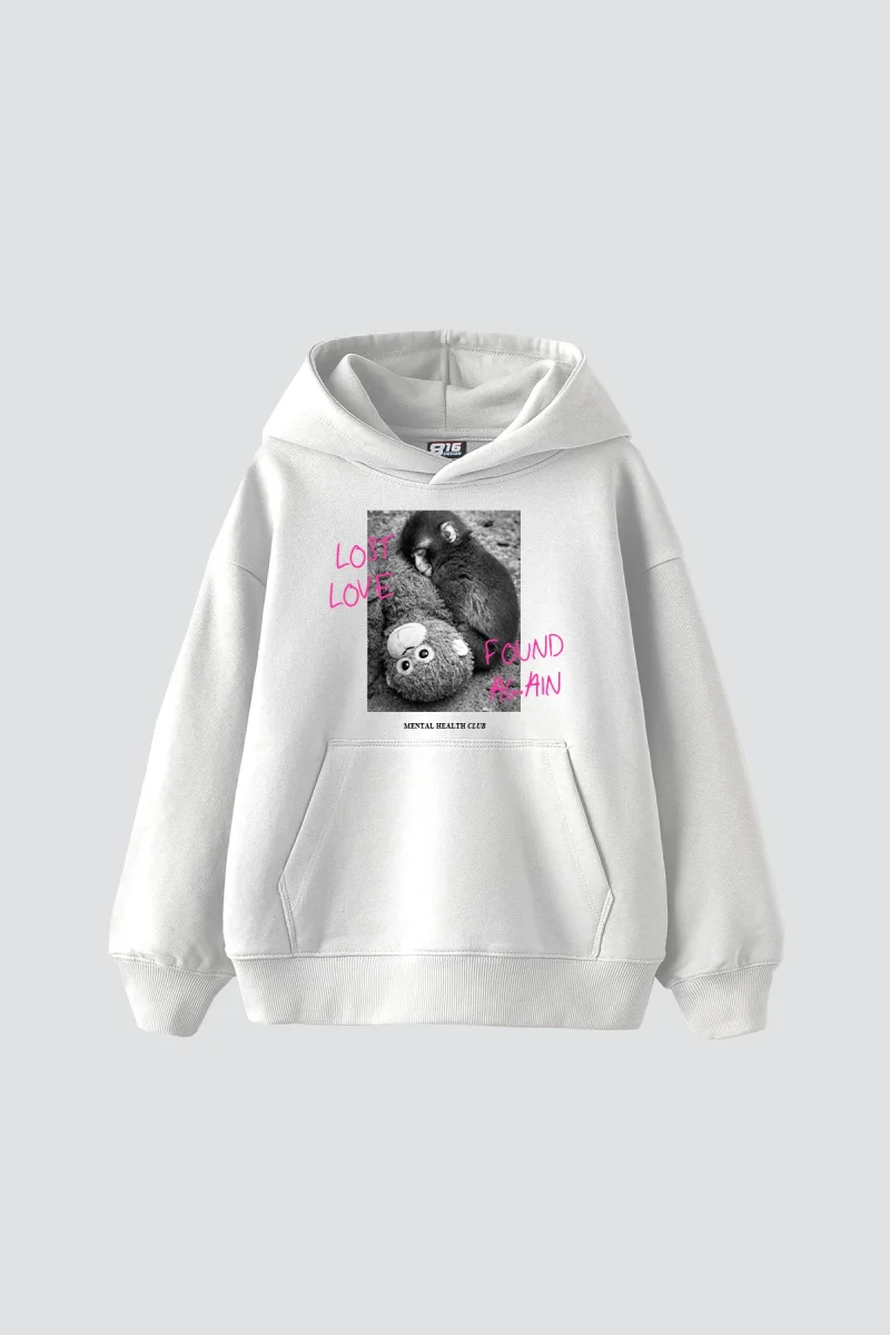 Love Lost Baskılı Oversize Unisex Beyaz Hoodie