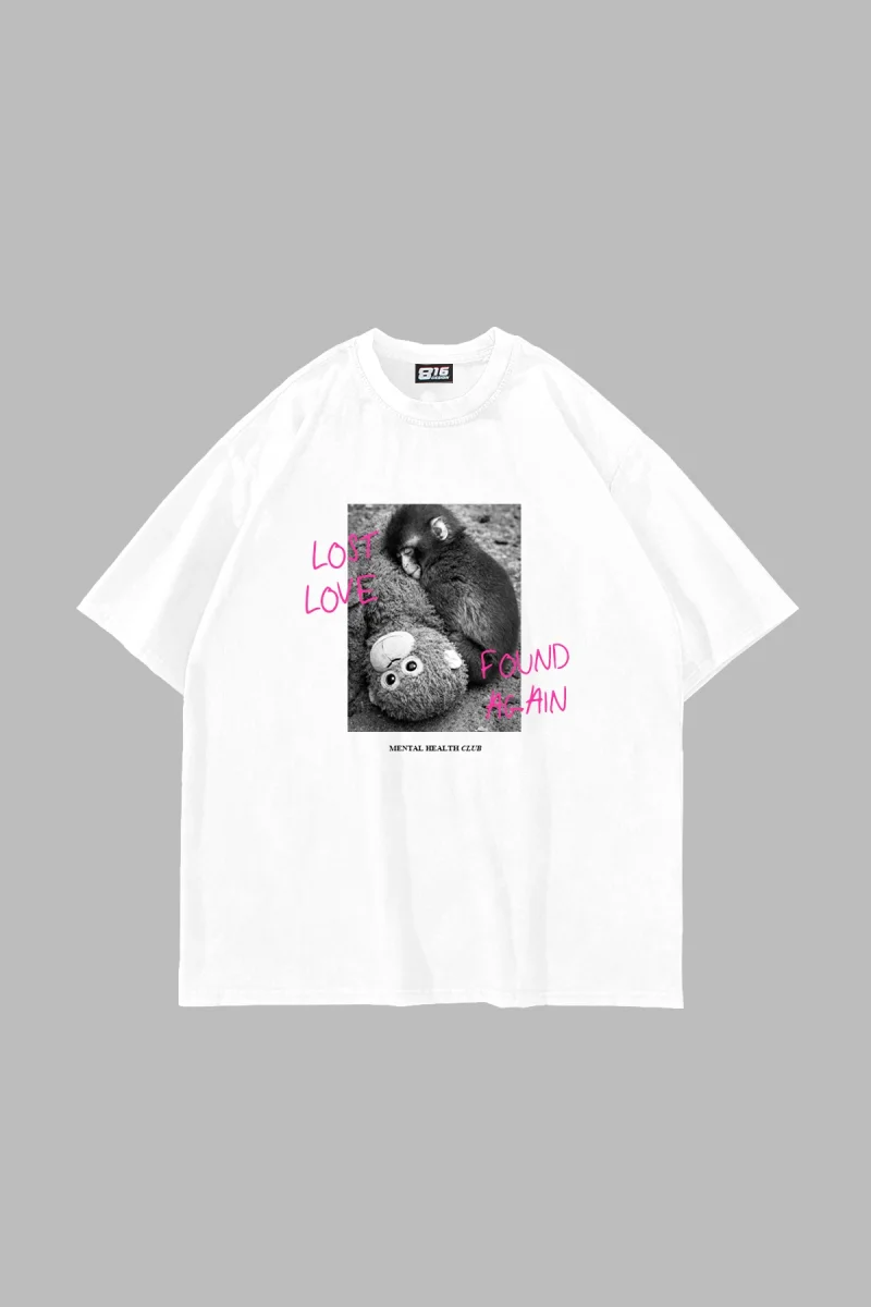 Love Lost Baskılı Oversize Unisex Beyaz Tshirt