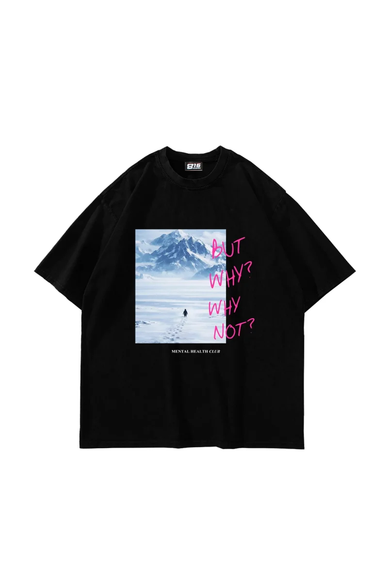 But Why Baskılı Oversize Unisex Siyah Tshirt